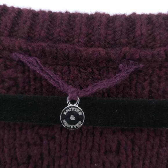 Knitted & Knotted Anthro Coquette V Neck Cranberry Tunic Split Hem Lace Trim M - Picture 6 of 14